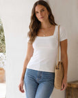 Mindy T-Shirt in bamboo rib knit with square neck and short sleeves for a comfortable fit