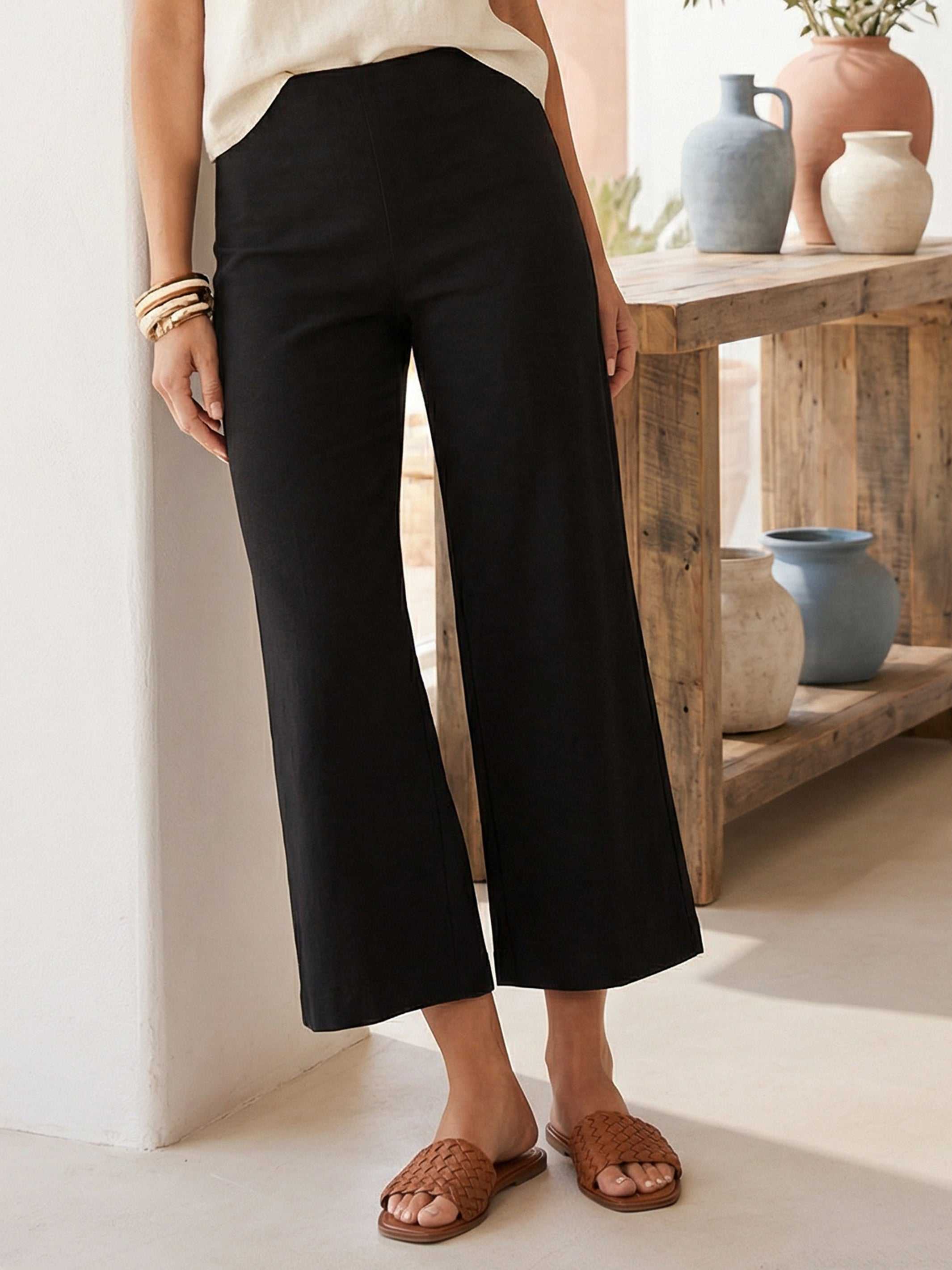 Wide-Leg Cropped Pants - Stylish & Comfortable Viscose Blend