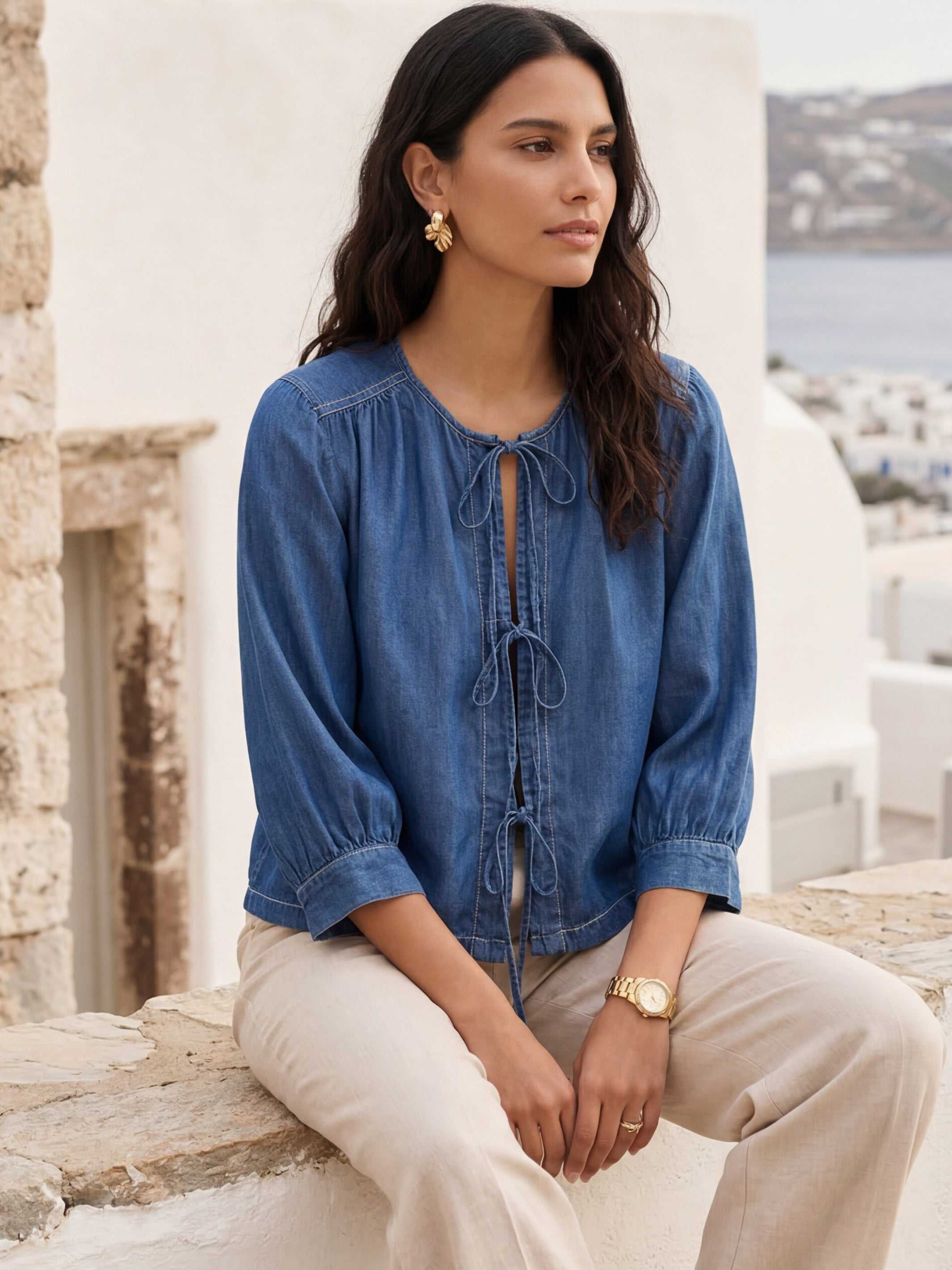 Cassie Lantern Sleeve Top - Soft Tencel Blouse with Feminine