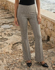 Ellie Bootcut Pants in stretch plaid woven fabric with elastic waistband and bootcut silhouette