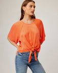 Seline Tie-Front Top in silky cupro fabric with relaxed fit and tie front hem