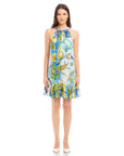 Brenda Ruffle Hem Dress sleeveless halter neck floral botanical scarf print flowy spring dress