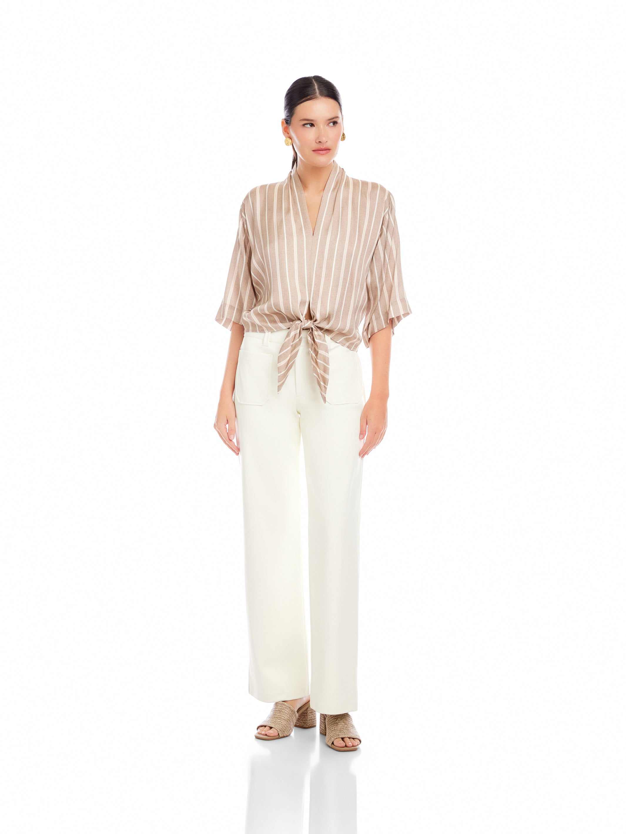 Bernice Tie-Front Blouse - Effortless Chic with Textured Stripe