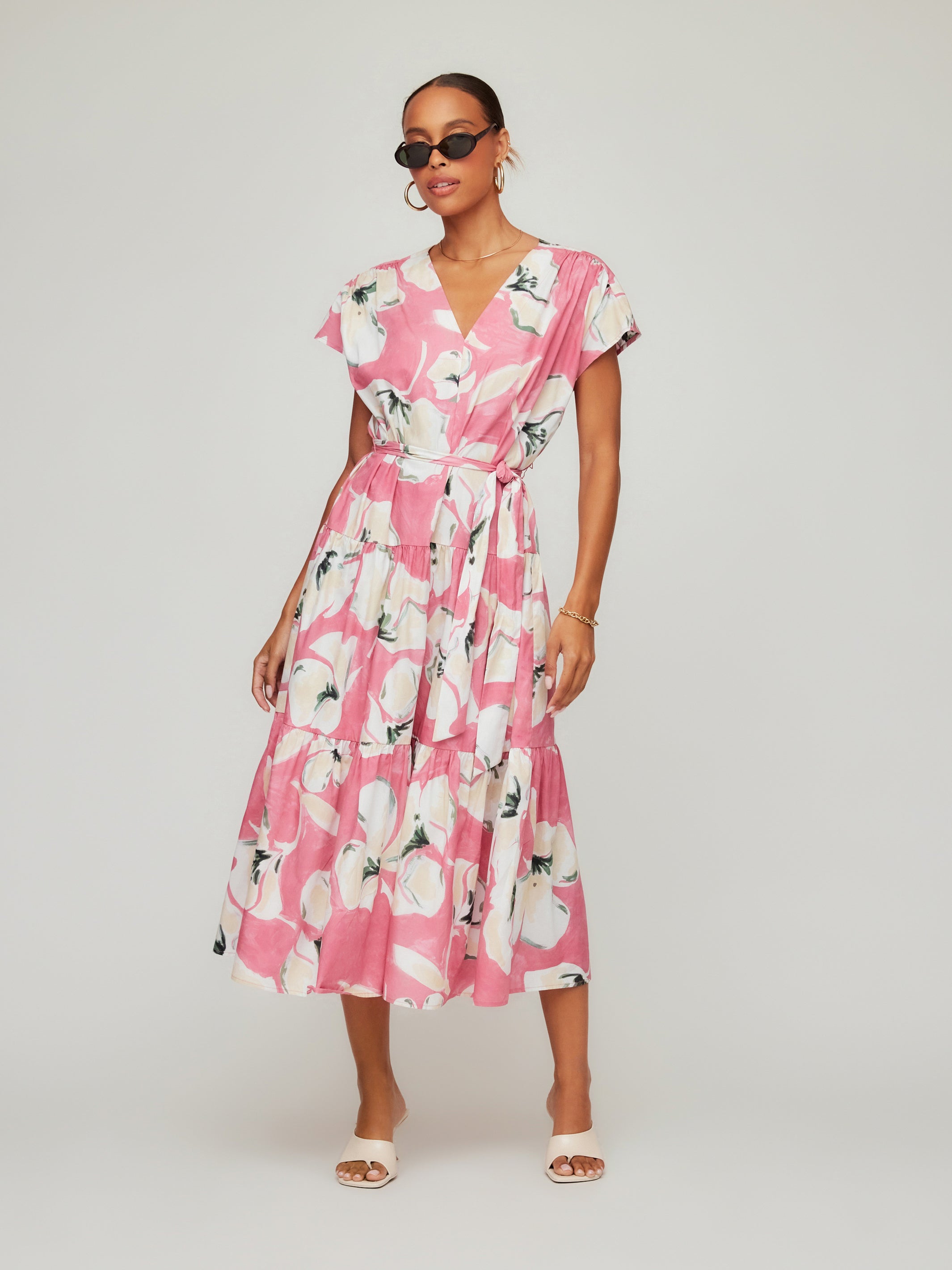 Kristine Tiered Front Slit Midi Dress
