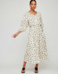 Rhea Smocked Waist Skirt in cream and black bouquet cotton poplin with smocked waistband and side pockets