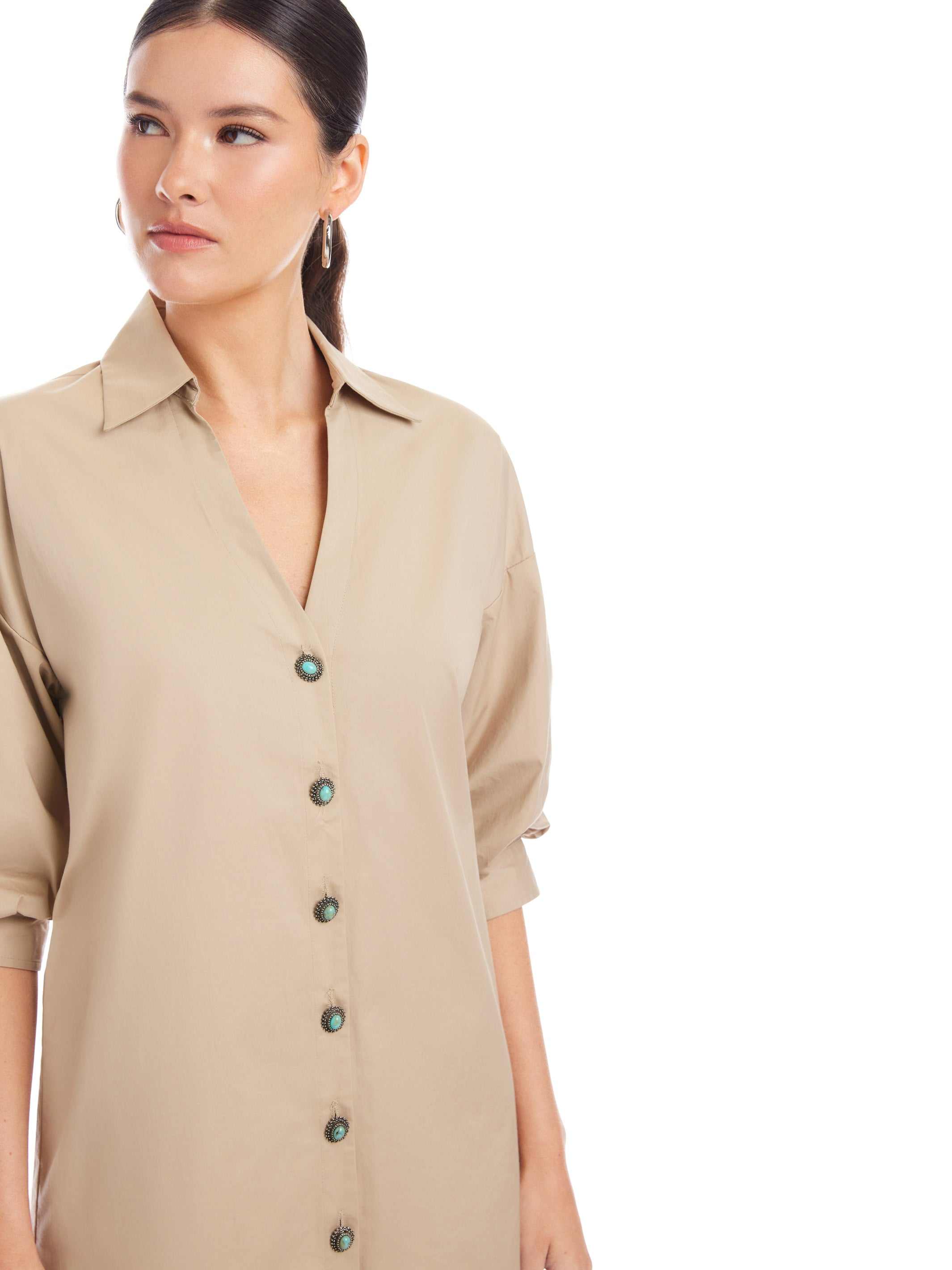 off shoulder button design lantern sleeve dress Women