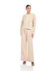Myra Contrast Cropped Jacket in lightweight yarn-dyed stripe with contrast trim and front buttons