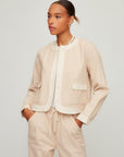 Myra Contrast Cropped Jacket lightweight striped cotton with contrast trim and button-front design