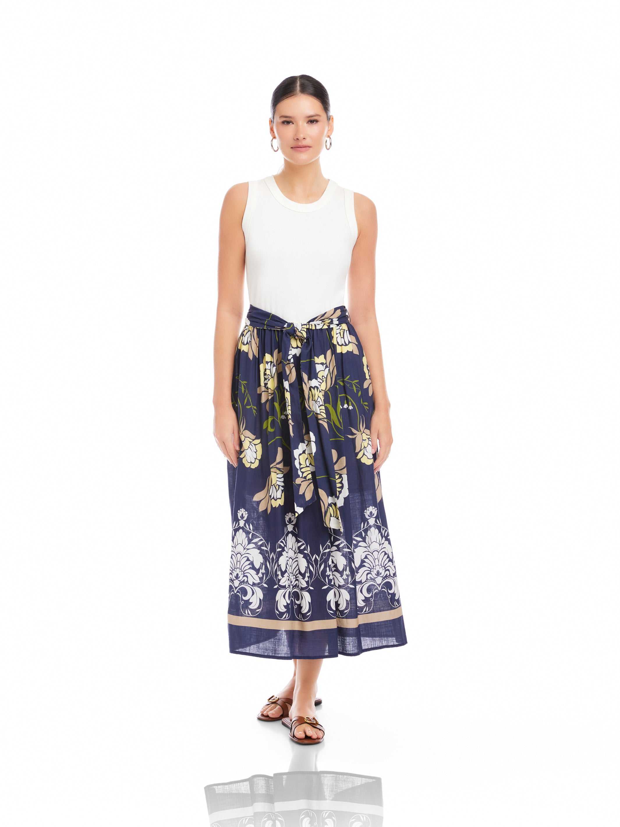 Fifteen Twenty Women's Seline Contrast Midi Dress In Navy With Off White 1F47909