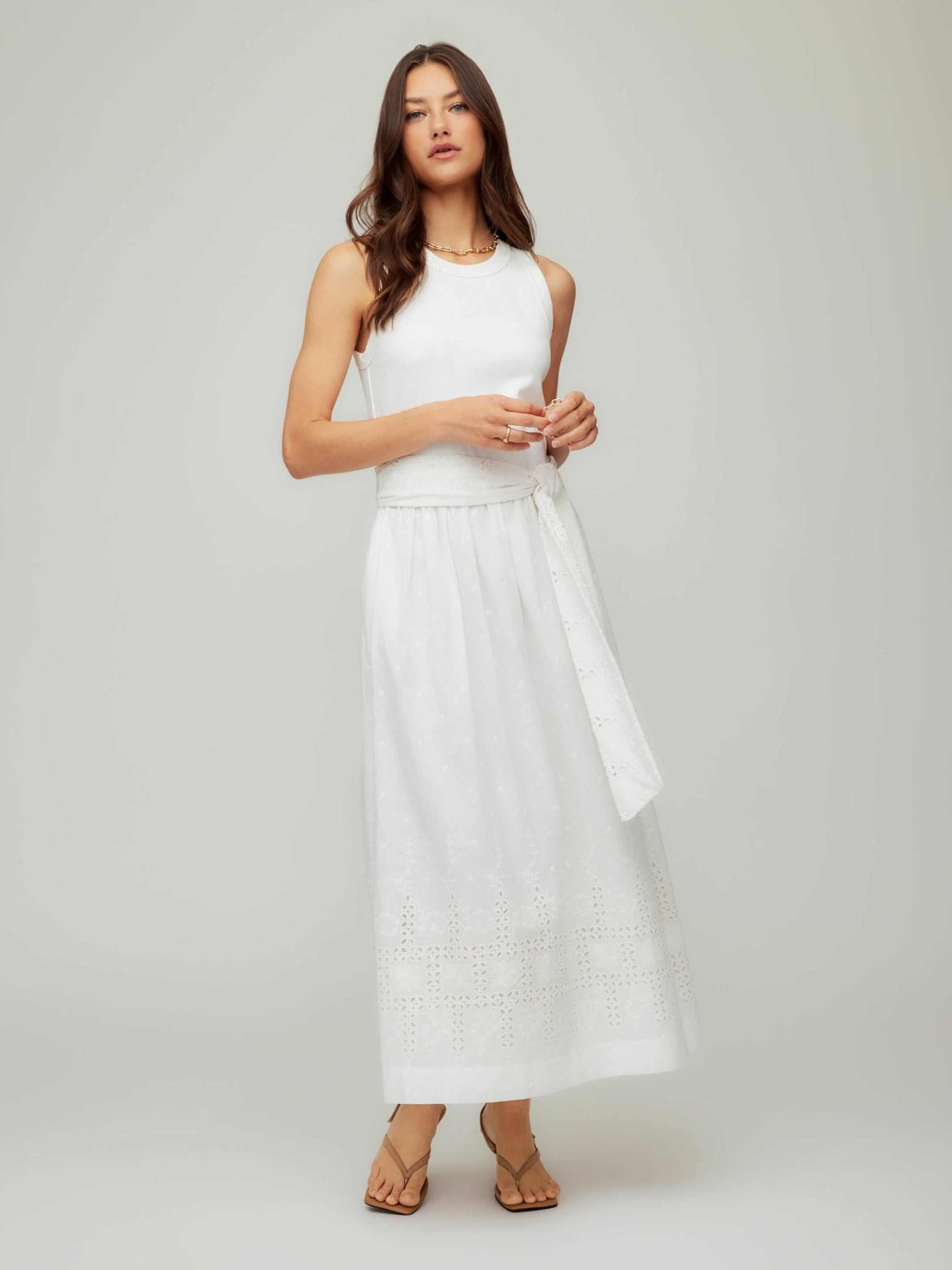 white fitted midi dress Seline Contrast Midi Dress-Fifteen Twenty Off-White / S