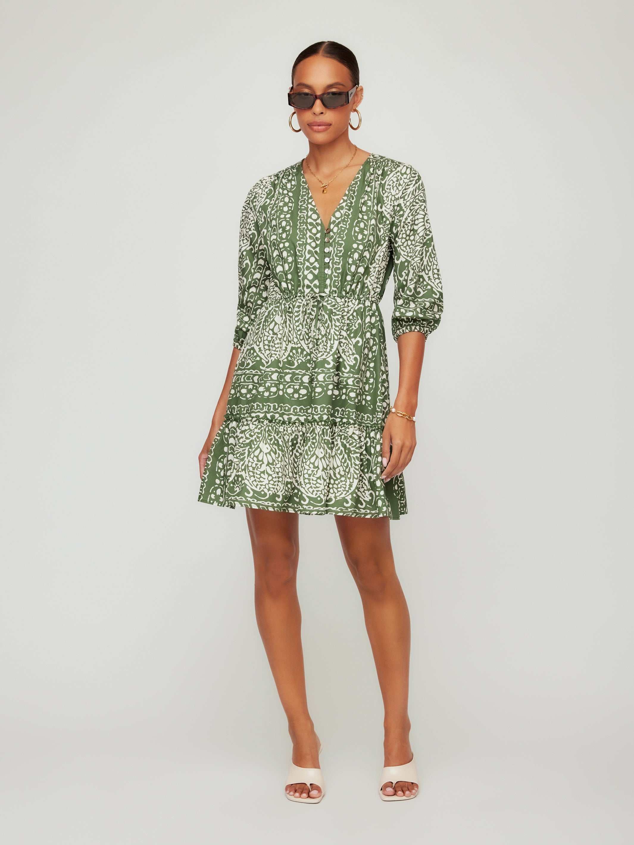 green and white tiered dress Green and White Stripe Tula Dress XS