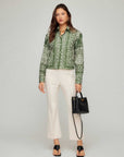 Sigourney Pintuck Pants high-rise flared ankle pants with elastic waist and pintuck detail