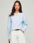 Elyse Boatneck Top in crisp white cotton poplin with long sleeves and shirttail hem