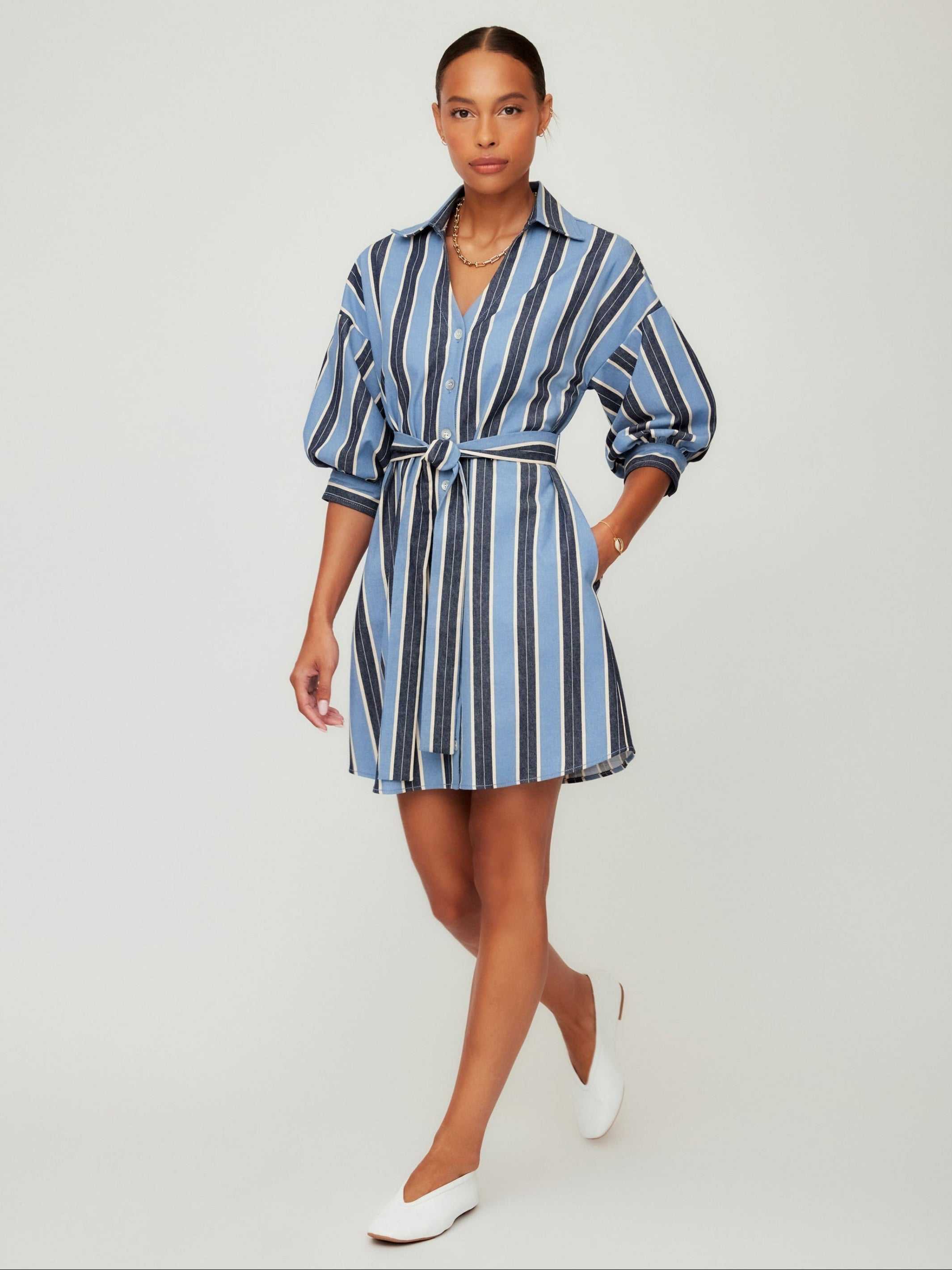 blue lantern sleeve dress Notched Lantern Sleeve Dress Navy Blue / S