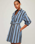Blaire Lantern Sleeve Tie Dress yarn-dyed striped mini dress with button front and self-tie waist