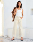 Dana Cuffed Wide-Leg Jeans in stretch twill fabric with cuffed hem and functional pockets