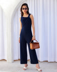 Becca Cropped Jumpsuit sleeveless scoop neck asymmetrical neckline cropped wide-leg travel jersey design