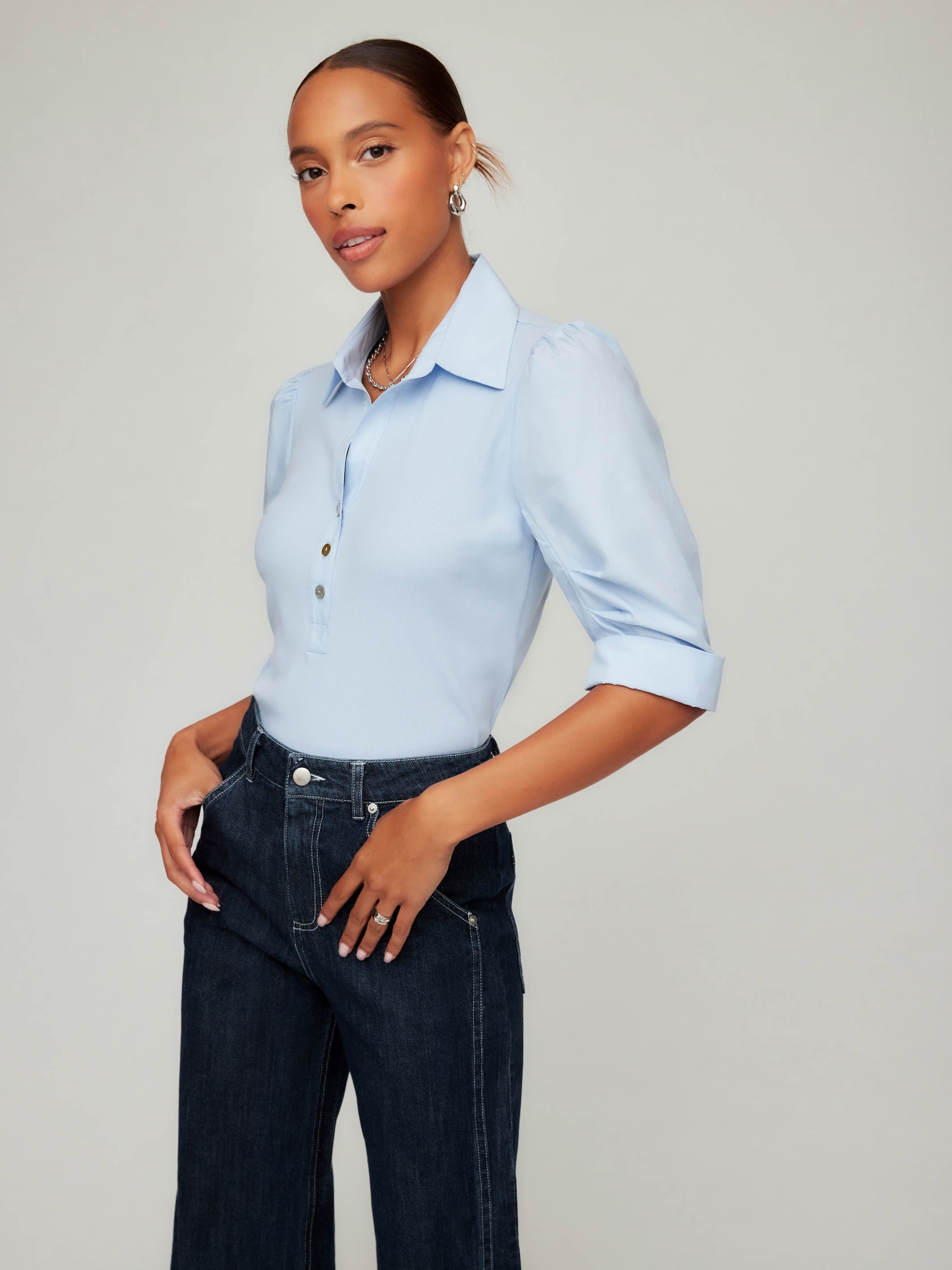 Camden Contrast Pleat Sleeve Henley Top | Fifteen Twenty Clothing