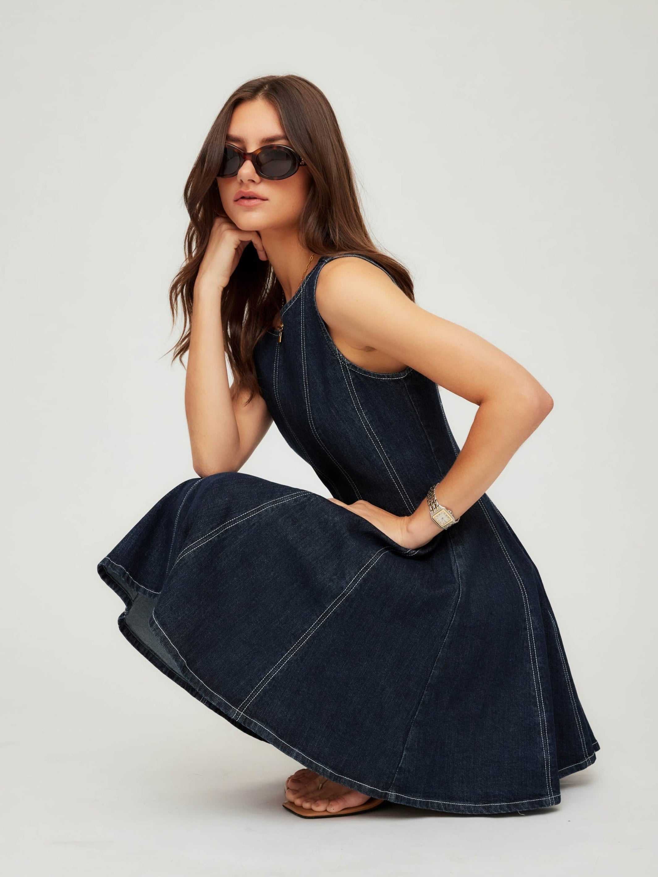 contrast denim dress Women's Light Blue Contrast Stitch Denim Shirt Dress