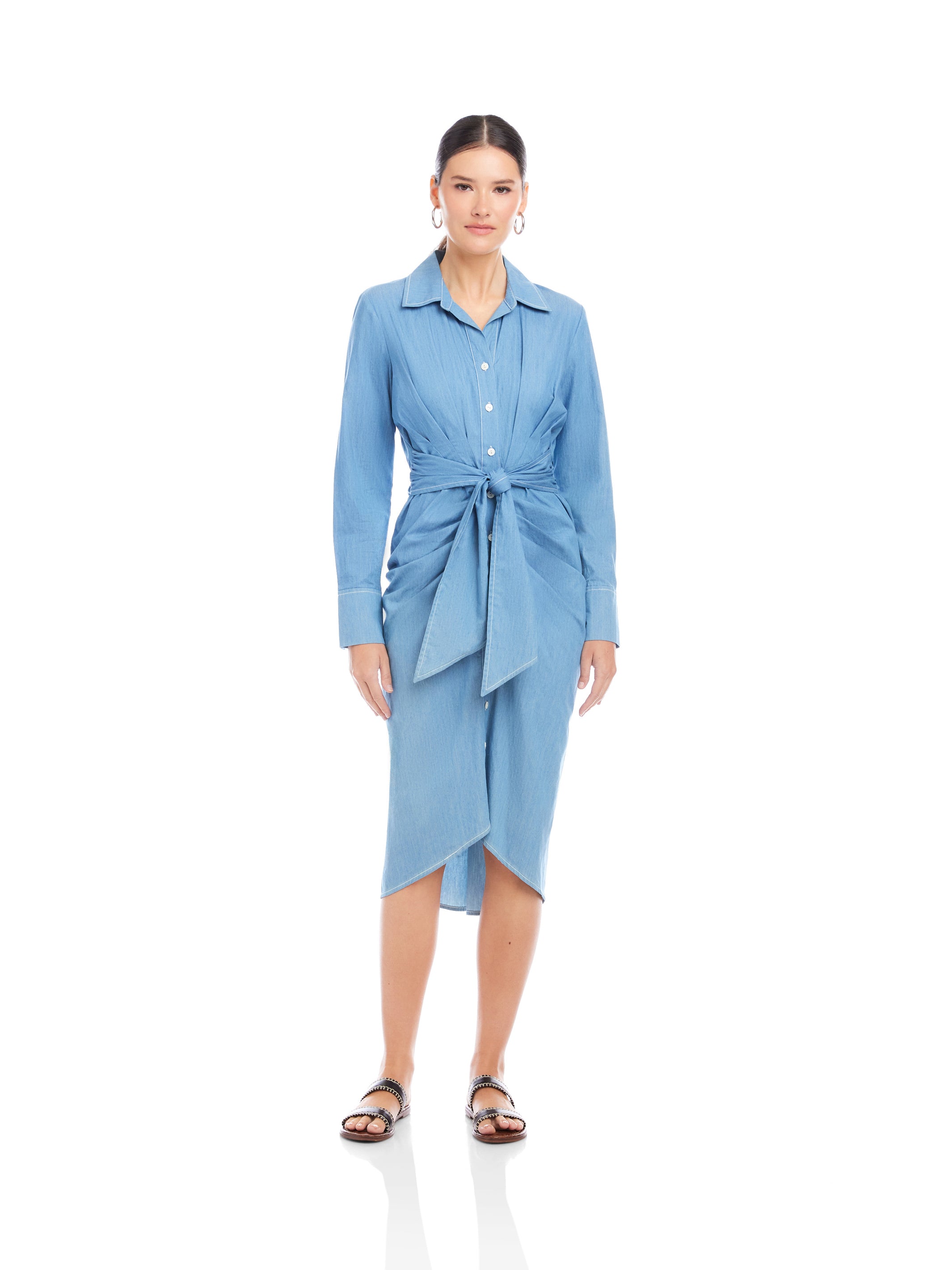 Fifteen Twenty Women's Rayleen Long Sleeve Pleated Shirtdress In Chambray 1F87901 | Size: XS Fifteen Twenty Women's Rayleen Long Sleeve Pleated Shirtdress In Chambray 1F87901 | Size: XS