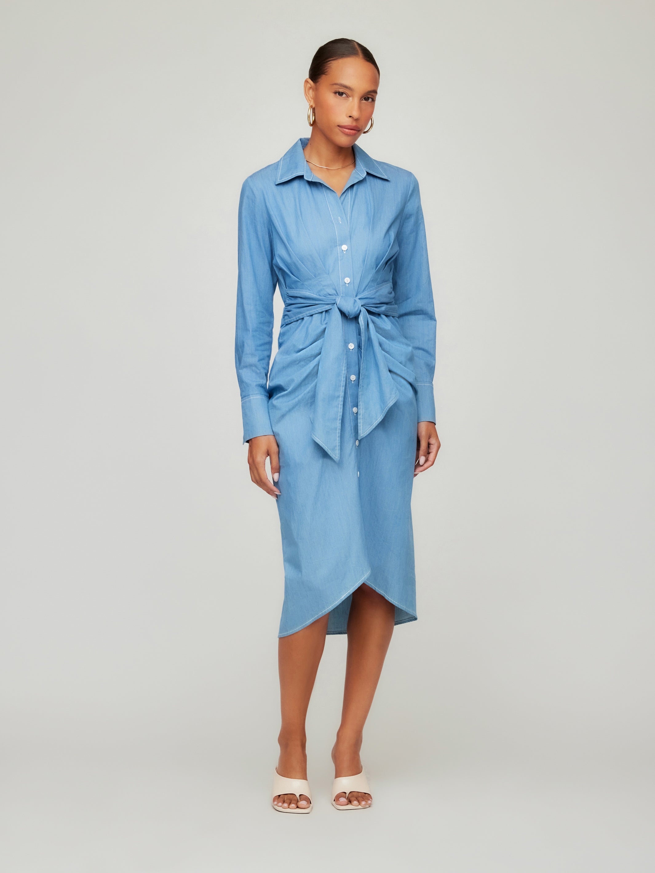 pleated poplin shirt dress Prada Pleated Poplin Shirt Dress, Women, White, Size 44