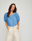 Shay Contrast Stitch Peasant Top