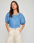 Shay Contrast Stitch Peasant Top