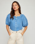 Shay Contrast Stitch Peasant Top