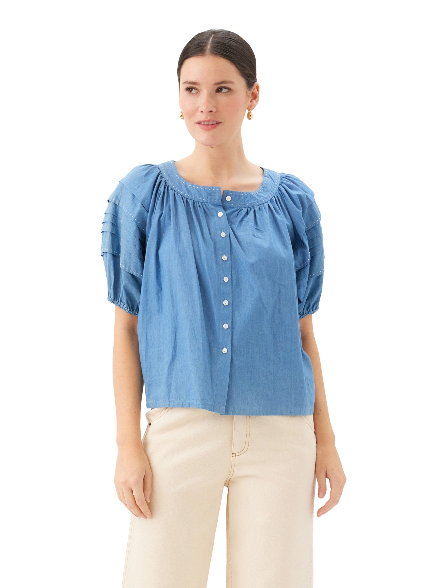 Shay Contrast Stitch Peasant Top | Fifteen Twenty Clothing