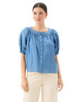 Shay Contrast Stitch Peasant Top