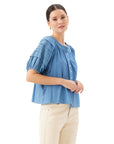 Shay Contrast Stitch Peasant Top