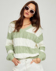 Avalee Stripe Cable Sweater with bold wide stripes, V-neck, and relaxed oversized fit
