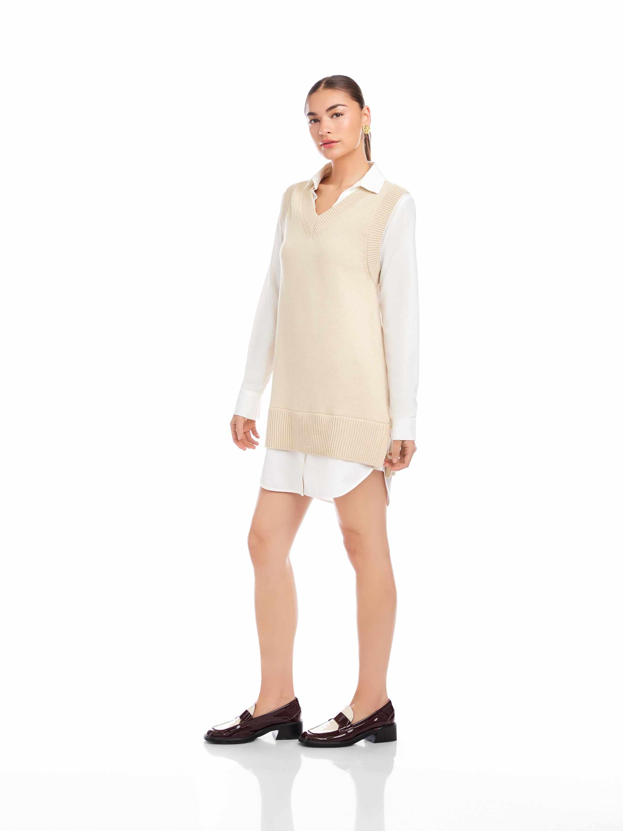 Fifteen Twenty Elora Mixed Media Vest Dress - Oatmeal - L Fifteen Twenty Elora Mixed Media Vest Dress - Oatmeal - L