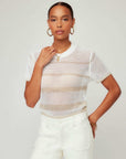 Faye Crochet Sweater Top lightweight open-knit short sleeve crew neck sweater