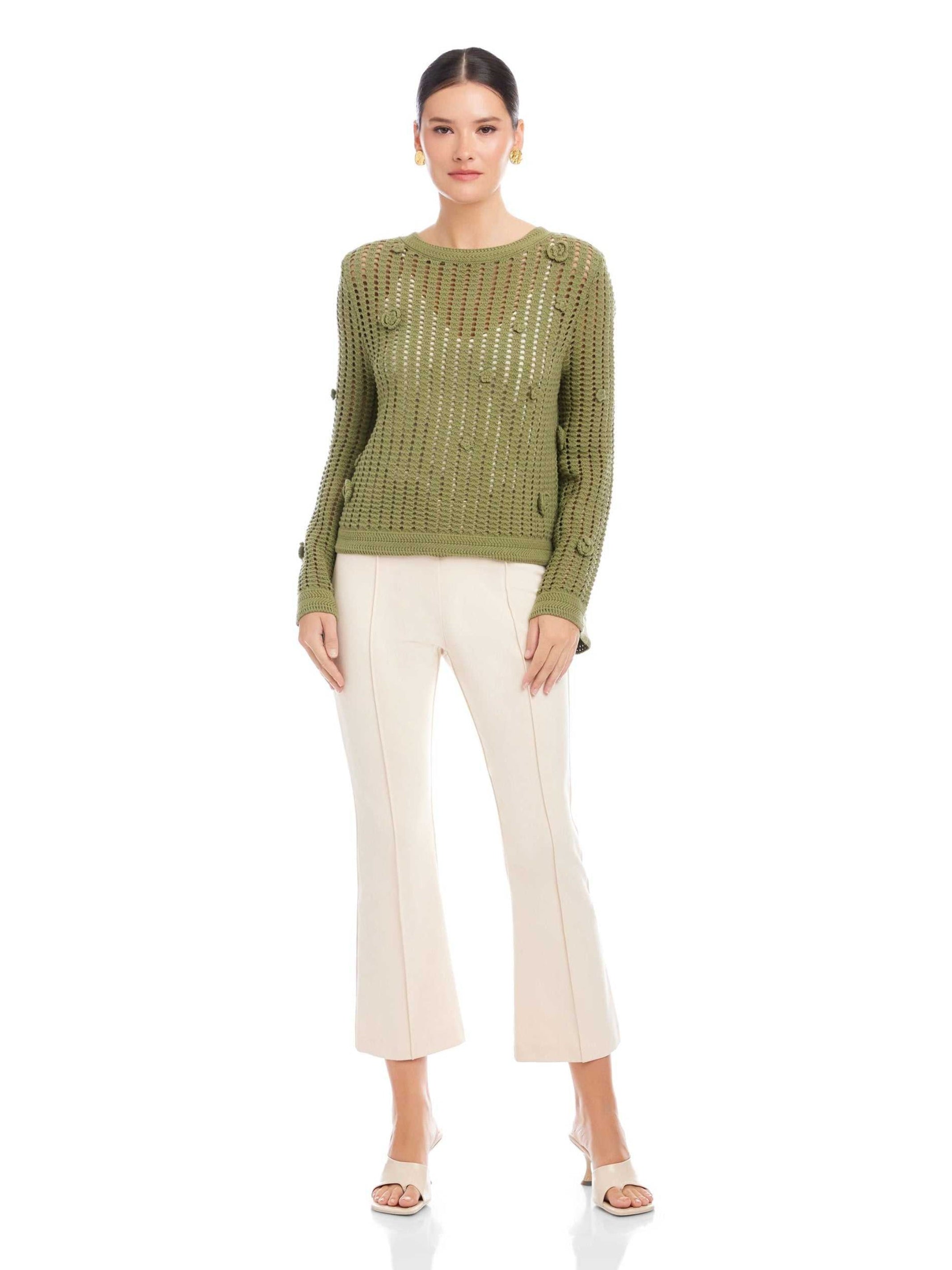 SALSATION　リブニットグローブ　グリーン　　新作 Liv Crochet Sweater - Sheer Flared Sleeve Layering Top | Shop Now