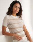 Lightweight Faye Crochet Sweater Top with crew neck and short sleeves in semi-sheer open-knit design