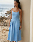Jessa Midi Dress sleeveless linen blend with adjustable straps and side pockets