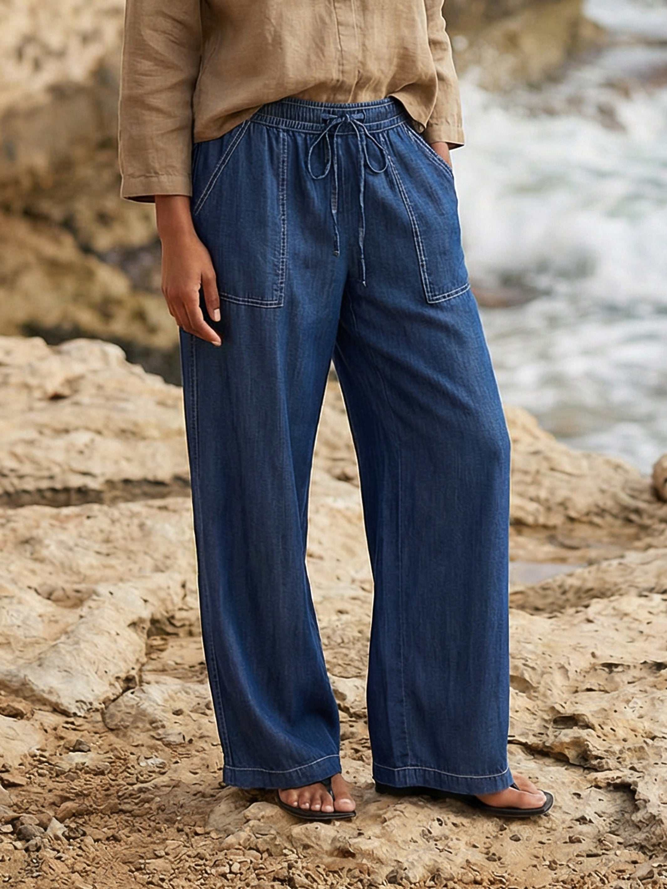 Kendra Patch Pocket Pants - Effortless Wide-Leg Tencel Pants for