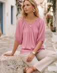 Lightweight Liza Peasant Blouse with billowed sleeves and scoop neck in breathable fabric
