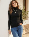 Soft brushed rib long sleeve turtleneck sweater with classic fit and cozy warmth