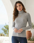Long sleeve turtleneck in soft brushed rib fabric for warmth and comfort