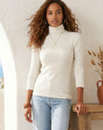 Long Sleeve Turtleneck in soft brushed rib fabric with long sleeves and classic turtleneck design