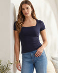 Mindy T-Shirt with bamboo rib knit fabric, square neck, and short sleeves for a comfortable, stylish fit