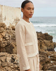 Myra Contrast Cropped Jacket lightweight striped button-front jacket with contrast trim and flap pockets