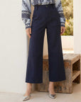 Rylee Crop Pants cropped wide-leg bungee twill pants with button-zipper closure and front pockets