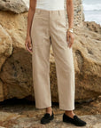 Sondra Barrel Leg Pants with tapered barrel leg and above-ankle length in structured woven fabric