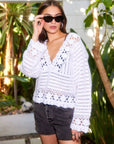 Nila Hand Crochet Pullover cozy relaxed fit V-neck long sleeve breathable cotton blend