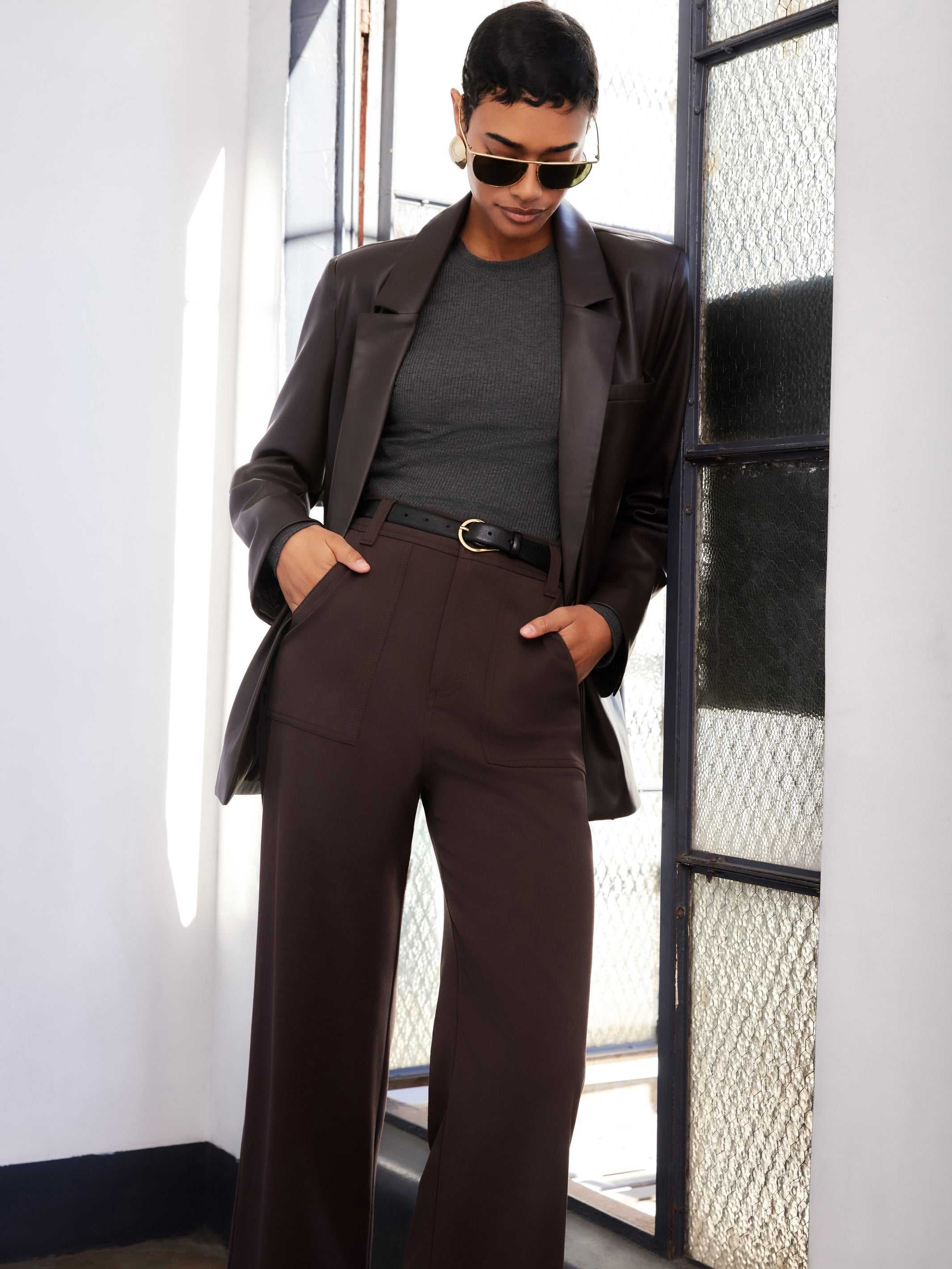 Fifteen Twenty Regan Faux Leather Blazer Brown / S Fifteen Twenty Regan Faux Leather Blazer Brown / S