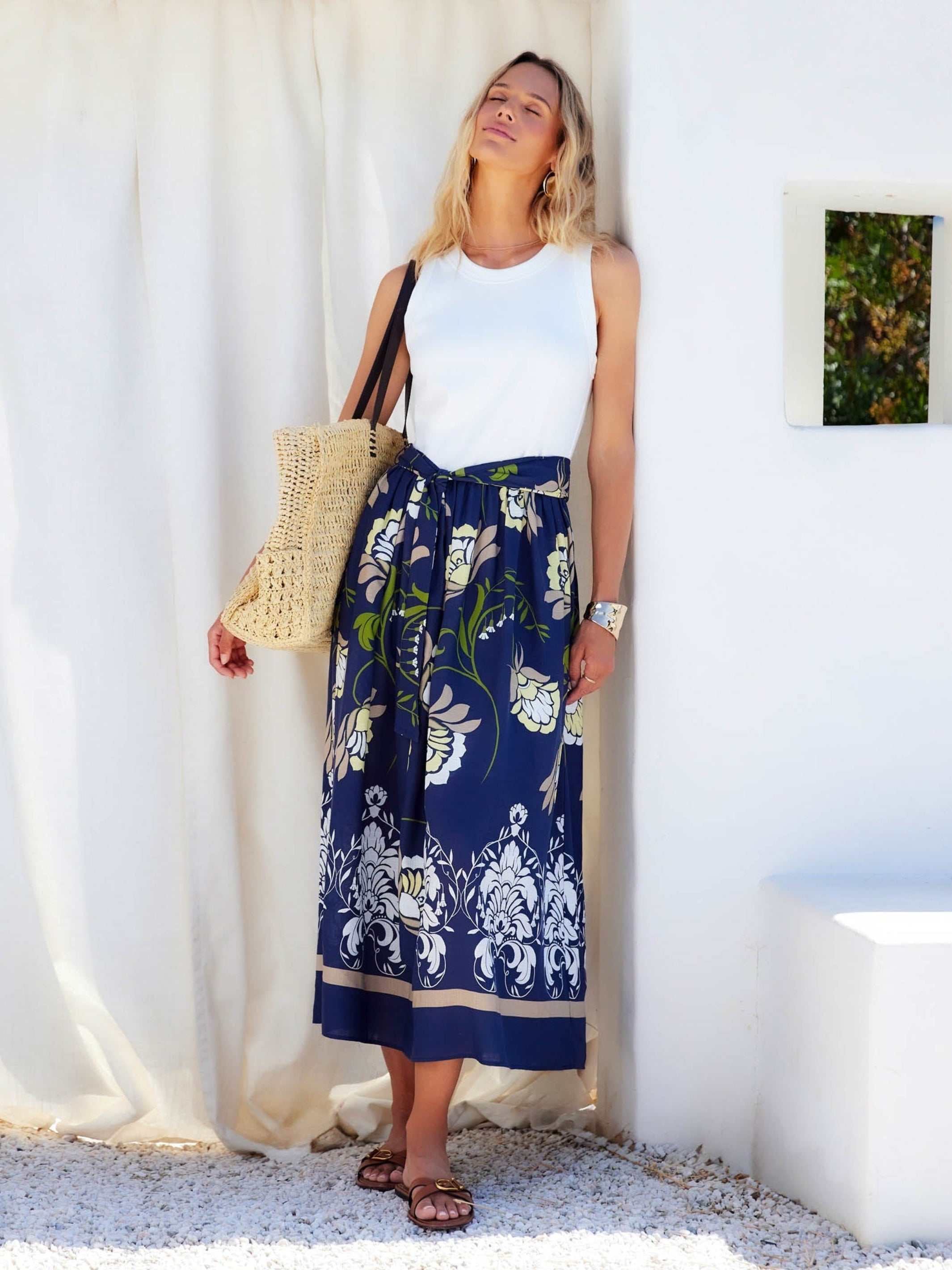 contrast midi dress Fifteen Twenty Women's Seline Contrast Midi Dress In Navy With Off White 1F47909