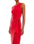 Red sleeveless Maddie Side-Knot Midi Dress with crew neck and side slit detail